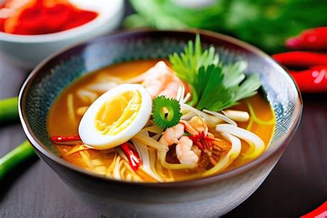  Laksa Sarawak! Uma explosão picante de sabores com um toque cremoso e reconfortante